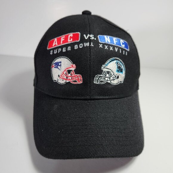 Super Bowl Hat NFL Patriots Panthers XXXVIII AFC vs NFC Adjustable Reebok - Picture 1 of 12